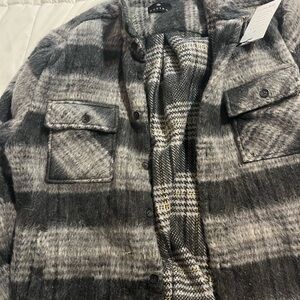 H&M Men's Black and Gray Checkered Jacket